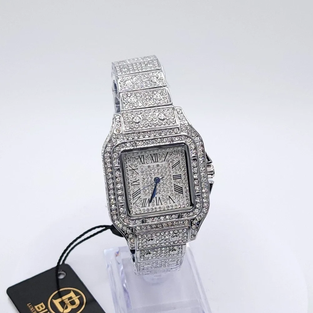 BIBI‎ Iced Out Crystal Watch Silver 34mm
